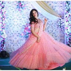 Beautiful wedding Lehenga Choli in Peach and Sky Blue Colors